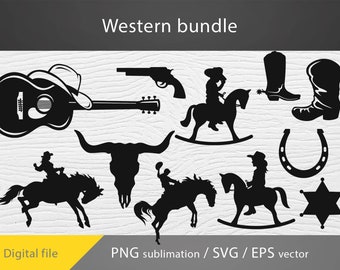 Westerse bundel Svg, Cowboy Svg, Cowboy Hat Svg, Cowgirl Svg, Cowboy Silhouet Svg, Westers meisje Svg, Cowboy Boots Svg, Hoefijzer SVG