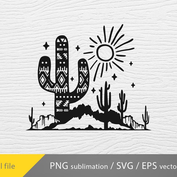 desert cactus svg, desert landscape svg, western cactus svg, western scene svg, southwestern svg, desert cactus png