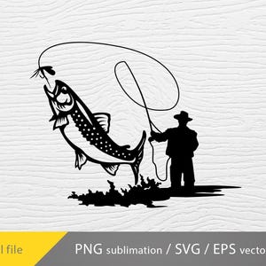 trout fishing svg, fly fishing svg, trout fishing png sublimation, fishing scene svg, fisherman vector