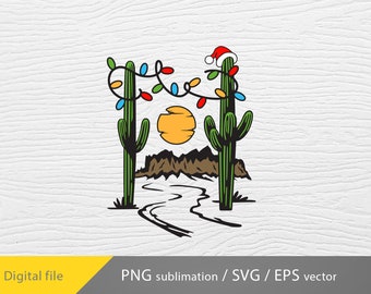 Desert Christmas svg, Christmas cactus svg png, santa hat svg, Western Christmas svg