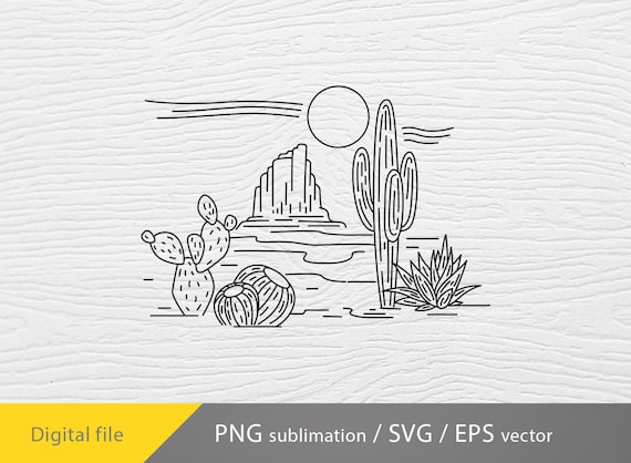 Desert svg, Desert cactus PNG, Desert scene svg, southwestern desert png, Cactus svg