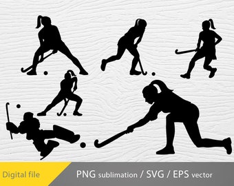 female field hockey svg bundle, field hockey player png, woman field hockey player silhouette, cricut cut files for crafters