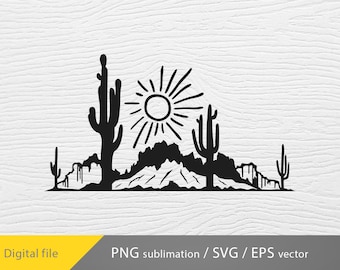 Desert svg, Cactus png, Desert mountains svg, Desert cactus svg, Western landscape png
