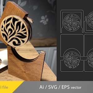 Portatarjetas vintage, plantilla de portatarjetas de madera cortada con láser, estuche para tarjetas svg Ai, portatarjetas de presentación svg vector