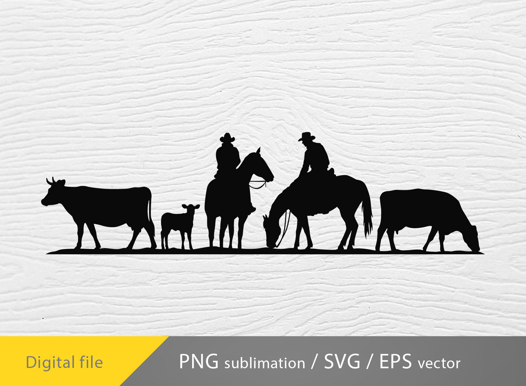 cowboy herding cows svg, cattle svg, cowboy life scene svg, farm life png,  Cattle Drive Cowboy svg, image size:1692x1240