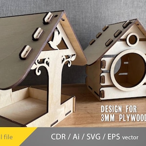 Wooden Bird feeder laser file Glowforge, Garden Decoration, bird nest svg Birdhouse SVG Cdr Ai cnc vector, Bird feeder laser CO2 cutting