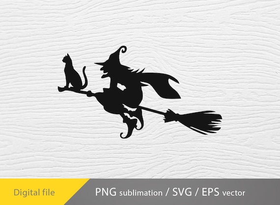 Halloween Cat Svg, Witch and Cat Svg, broomstick black Cat PNG