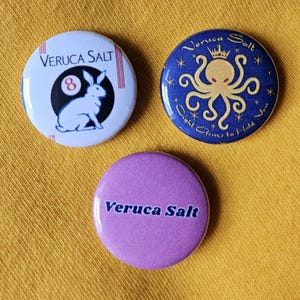 Veruca Salt (grunge / alt-rock band) three 25mm (1 inch) button pin badges, full colour designs.