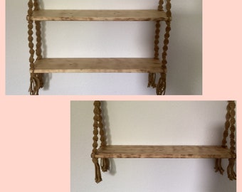 1 and 2 tier wall shelves, rustic wooden shelf, macrame shelf, floating shelf, wooden wall shelf, boho, plant shelf, wall decoration