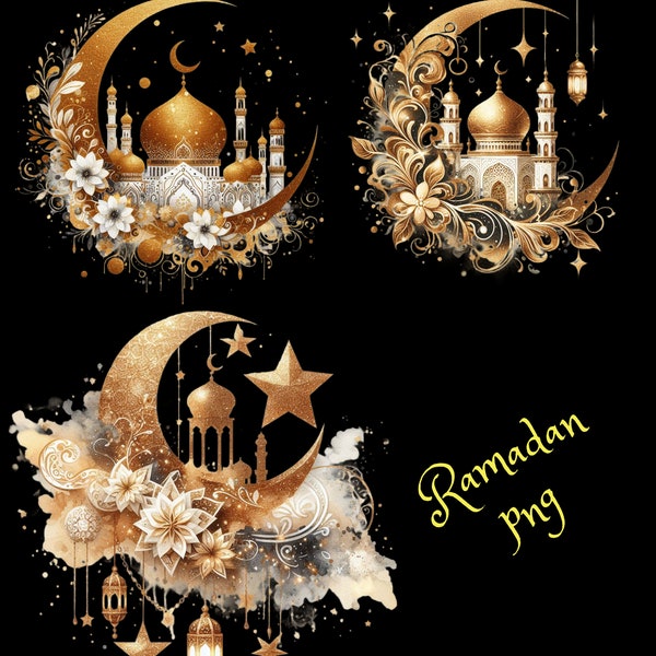 Ramadan png Ramadan floral png Happy Ramadan png Ramadan Kareem png Islamic crescent moon Watercolor moon png watercolor lantern png Mubarak