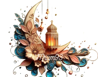Watercolor Eid Clipart | Eid Mubarak | Islamic Lantern PNG | Muslim Moon Star | Arabic Sublimation Sticker | Commercial Licence