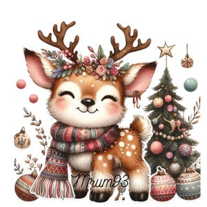 Christmas Cute Deer PNG Clipart, Holiday Digital Art, Festive Reindeer Graphic, Winter Clip Art, Instant Download