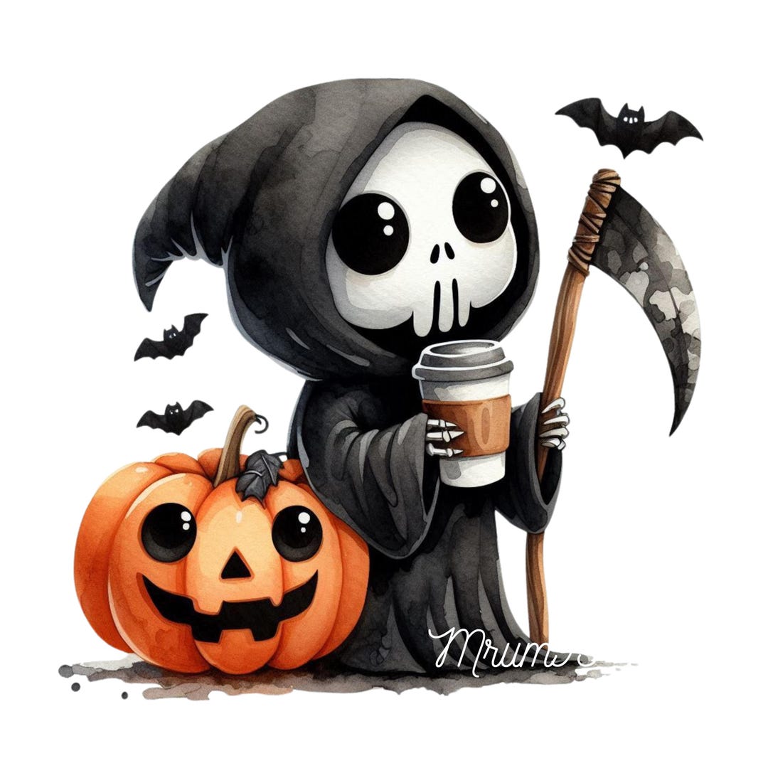 Cute Halloween Grim Reaper PNG, Instant Download Clipart , Spooky Ghost ...