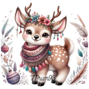 Christmas Cute Deer PNG Clipart, Holiday Digital Art, Festive Reindeer Graphic, Winter Clip Art, Instant Download