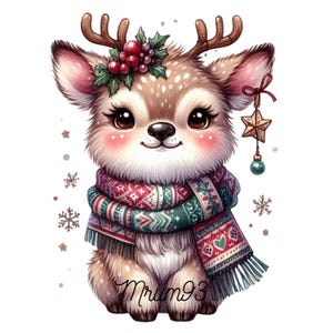 Christmas Cute Deer PNG Clipart, Holiday Digital Art, Festive Reindeer Graphic, Winter Clip Art, Instant Download