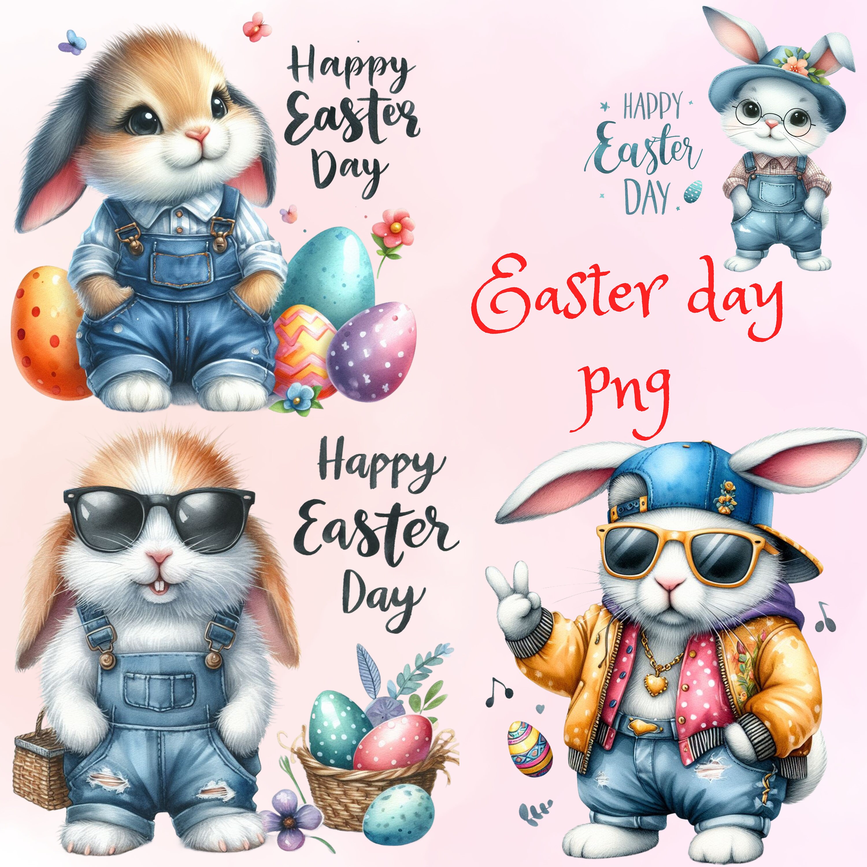 Cute Easter Bunny PNG, Easter Rabbit Png, Happy Easter Bunny Eggs Png ...