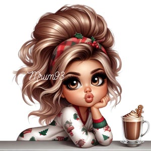 Christmas Chibi Girl PNG Digital Download, Cute Holiday Character Clipart, Festive Cartoon Illustration