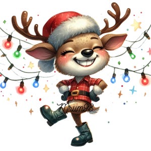 Christmas Cute Deer PNG Clipart, Holiday Digital Art, Festive Reindeer Graphic, Winter Clip Art, Instant Download