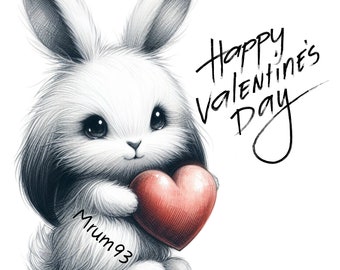 Rabbit PNG - Adorable Valentine's Rabbit Digital Clipart, Perfect for Crafting & Love-Themed Designs, Unique Gift for Animal Lovers