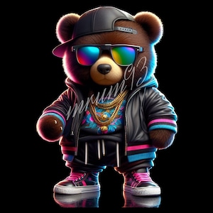 Teddy Bear Colorful png, hip hop png, t-shirt designs, sublimate designs, cool Teddy Bear, Hip hop teddy bear, Gangster Teddy Bear PNG