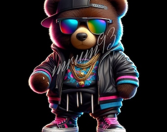 Teddy Bear PNG colorato, png hip hop, disegni di t-shirt, disegni sublimati, fantastico orsacchiotto, orsacchiotto hip hop, orsacchiotto gangster PNG