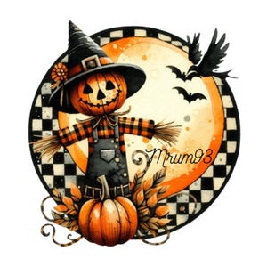 Halloween Scarecrow and Pumpkins PNG, Fall Farmhouse Clipart, Instant Digital Download, fall harvest clipart , halloween png
