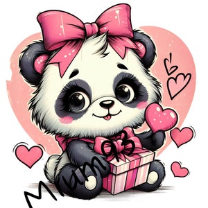 Panda PNG - Adorable Valentine&#39;s Panda Bear Digital Clipart, Perfect for DIY Crafts & Romantic Gifts