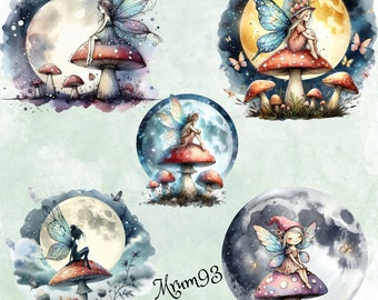 Mushroom Fairy Clipart - PNG de alta calidad, diarios png de hadas, uso comercial, sublimación, png de hadas