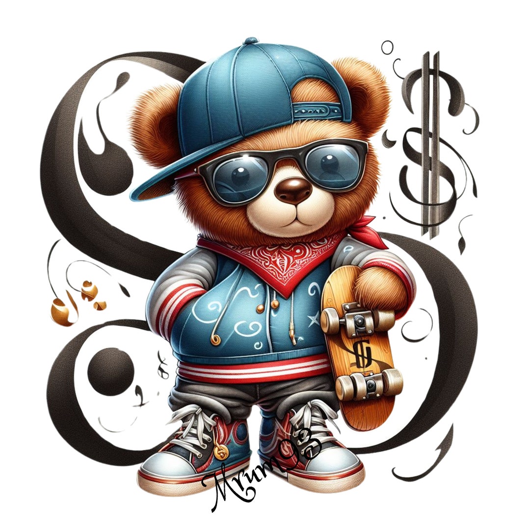 Watercolor Street Wear Teddy Bear PNG, Hiphop Teddy Bear , Digital ...