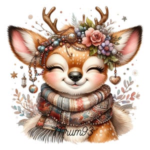 Christmas Cute Deer PNG Clipart, Holiday Digital Art, Festive Reindeer Graphic, Winter Clip Art, Instant Download