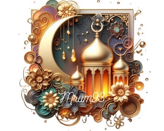 Watercolor Eid Clipart | Eid Mubarak | Islamic Lantern PNG | Muslim Moon Star | Arabic Sublimation Sticker | Commercial Licence