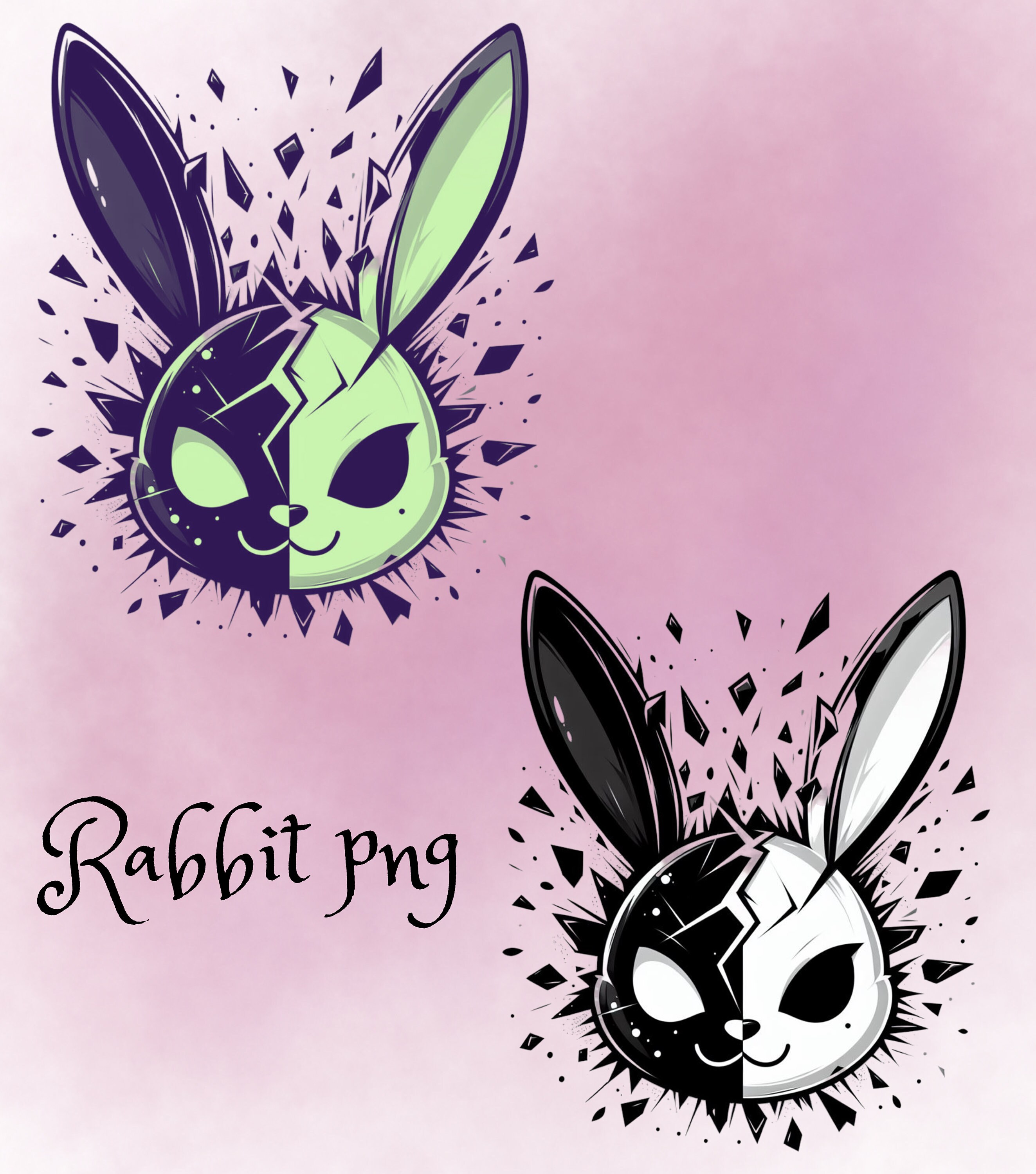 Splooted Rabbit Graphics Shattered Bunny Png Design for T-shirt Designs, Dtf Designs and ...