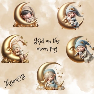 Little Girl on The Moon 3d Clipart Bundle, Transparent PNG, Digital Download, Card Making, Cute Fantasy Illustration, Commercial Use