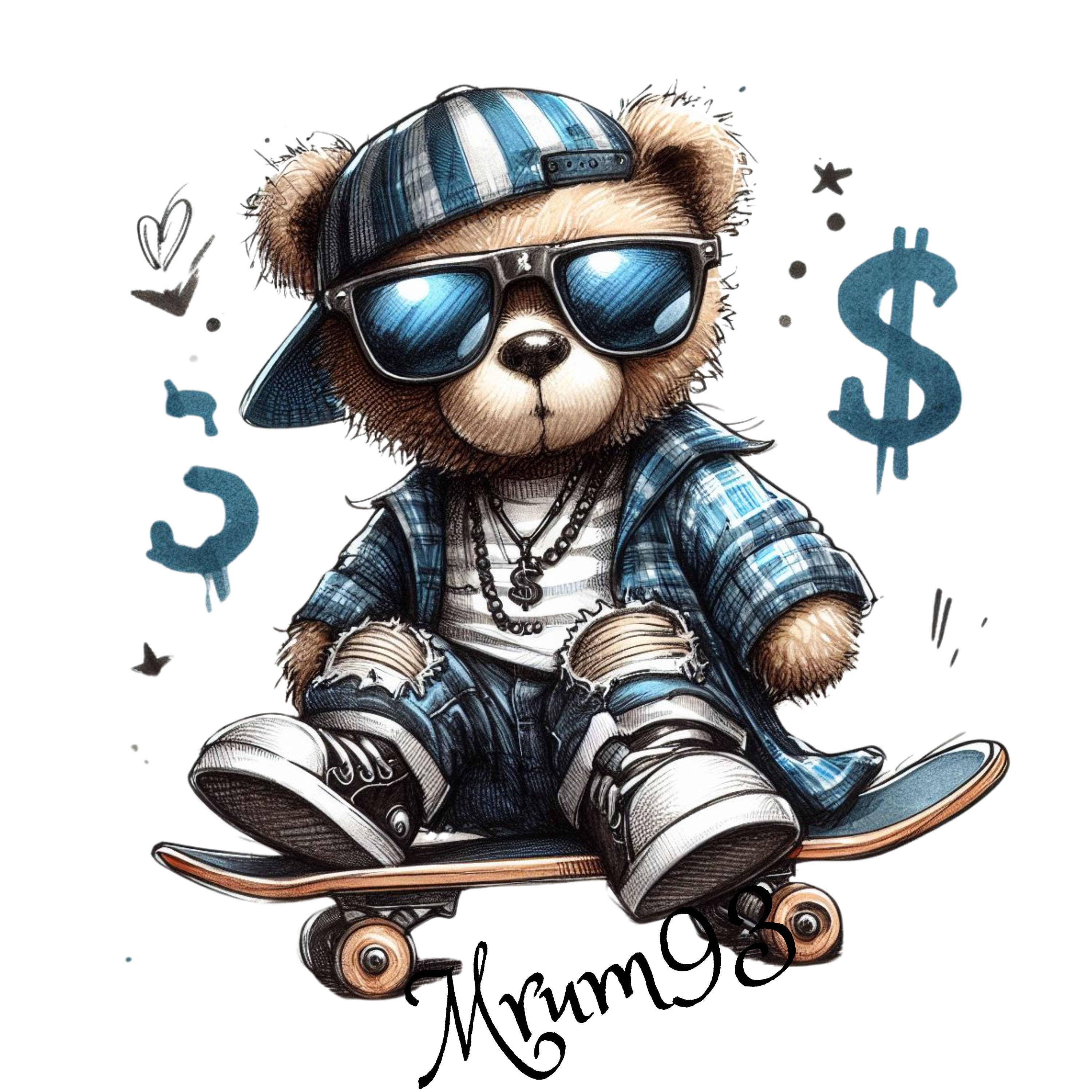 Watercolor Street Wear Teddy Bear PNG, Hiphop Teddy Bear , Digital ...