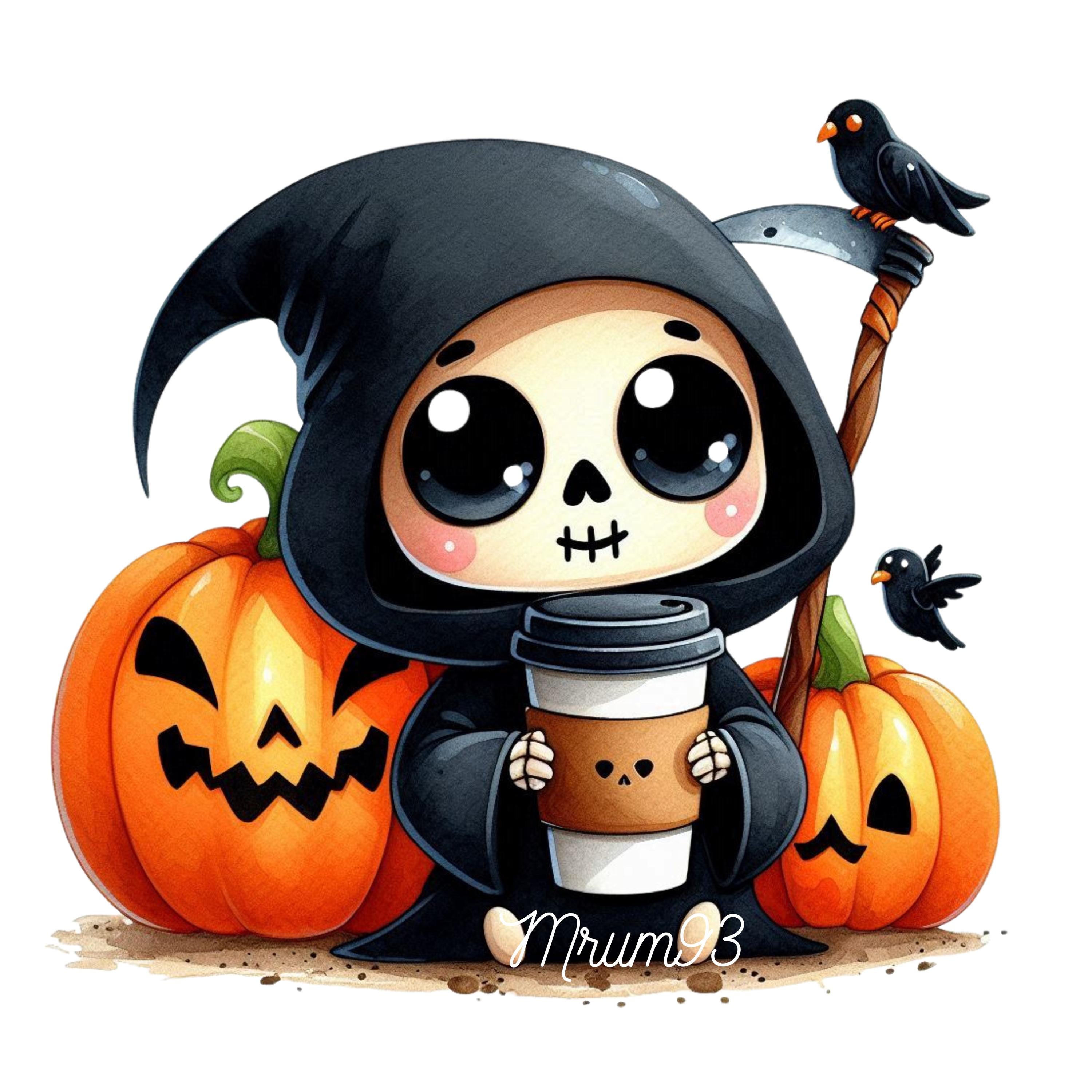 Cute Halloween Grim Reaper PNG, Instant Download Clipart , Spooky Ghost ...