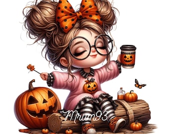 Halloween Coffee Lovers Clipart, Spooky Halloween Graphics, Digital Download, Coffee Lover Gift