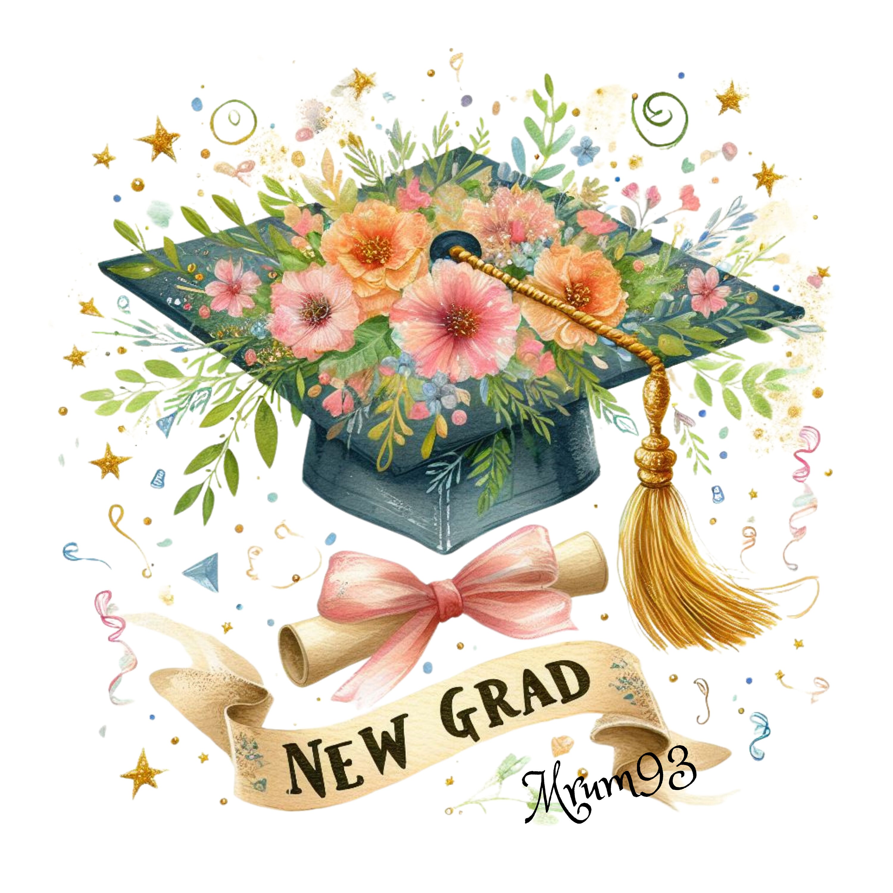 Graduation Cap PNG 2024, Senior Year Clipart, Class of 2024 Floral ...