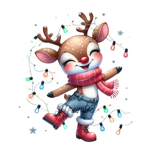Christmas Cute Deer PNG Clipart, Holiday Digital Art, Festive Reindeer Graphic, Winter Clip Art, Instant Download