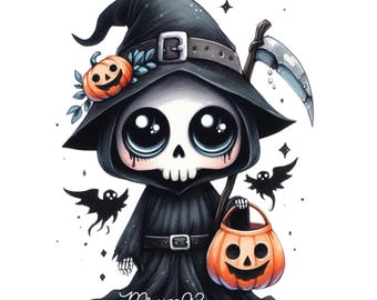 Cute Halloween Grim Reaper PNG, Instant Download Clipart , Spooky Ghost Graphic, Halloween png, cute spooky png