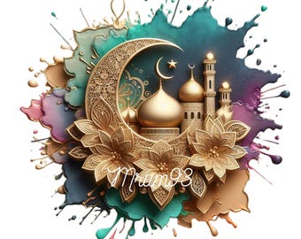 Watercolor Eid Clipart | Eid Mubarak | Islamic Lantern PNG | Muslim Moon Star | Arabic Sublimation Sticker | Commercial Licence