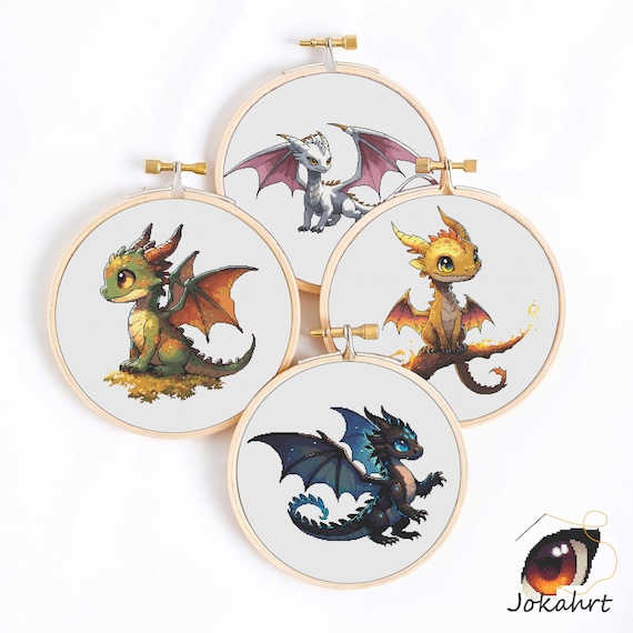 Dragon Cross Stitch Bundle PDF, Fantasy Dragon Pattern Set, Mythical DIY Gift Set, Instant Download