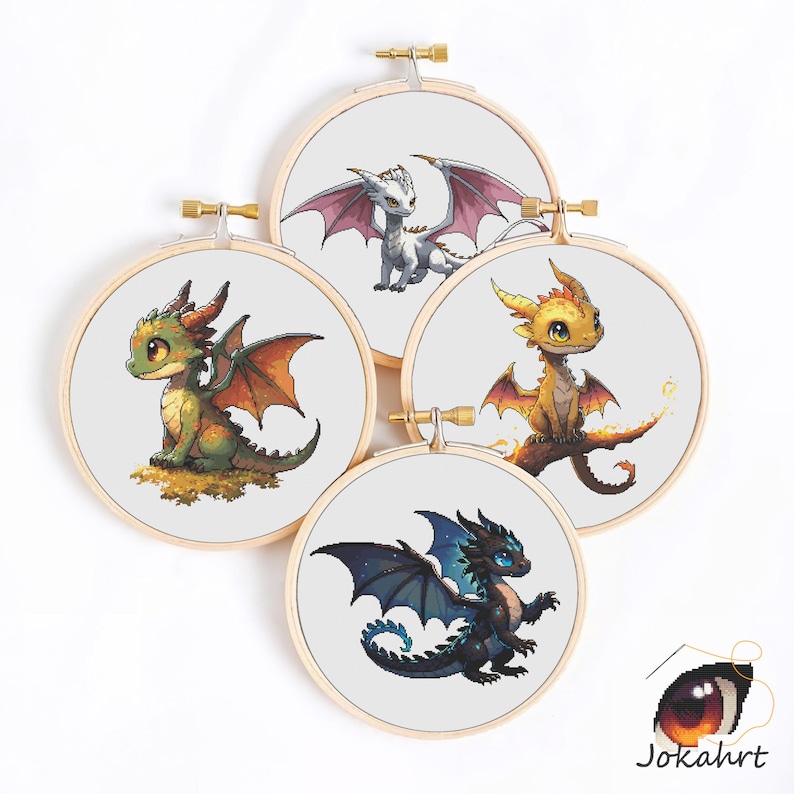 Dragon Cross Stitch Bundle PDF, Fantasy Dragon Pattern Set, Mythical DIY Gift Set, Instant Download image 1