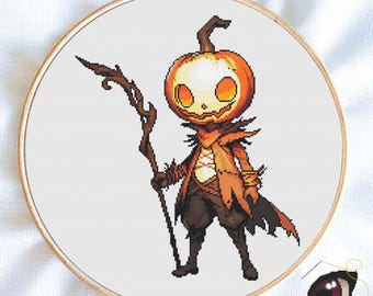 Jack-o-Lantern Cross Stitch Pattern PDF, Spooky Halloween Pumpkin Embroidery Chart, DIY Gift, Instant Download