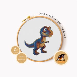 Gráfico de ponto cruz T-Rex em PDF, gráfico de bordado de dinossauro Tiranossauro, presente DIY jurássico, download instantâneo