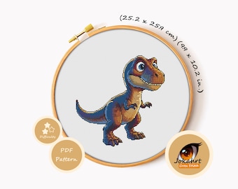 T-Rex Cross Stitch Pattern PDF, Tyrannosaurus Dinosaur Embroidery Chart, Jurassic DIY Gift, Instant Download