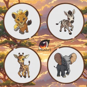 Savanna-Kreuzstich-Bundle-PDF: Löwe, Zebra, Giraffe & Elefant-Muster, Wildtier-Safari X Stichvorlage