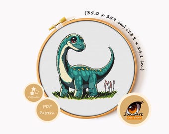 Brachiosaurus Cross Stitch Pattern PDF, Large Dinosaur Embroidery Chart, Jurassic DIY Gift, Instant Download