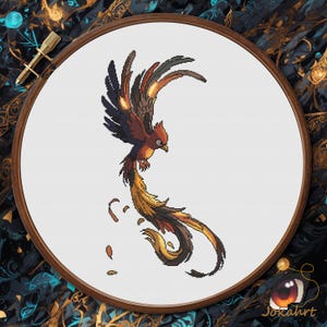 Phoenix Cross Stitch Pattern PDF, Mythique Firebird X, grille de points, motif numérique DIY fantaisie pour décoration d'intérieur et cadeaux