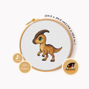 Cute Parasaurolophus Cross Stitch Pattern, Dinosaur Embroidery (PDF Pattern)