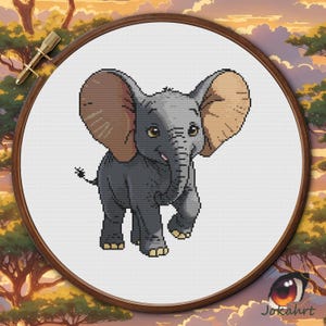 Olifant kruissteekpatroon pdf, kaart met dieren in het wild, digitale grote dierensteek, DIY olifant ontwerp, catadioptrische olifantenkunst